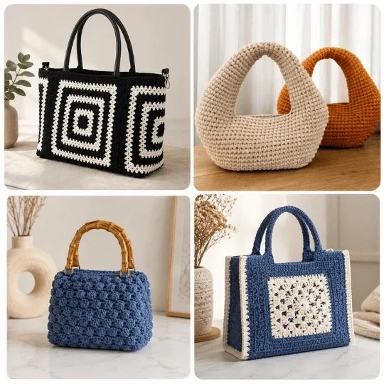 Bucket bags e malas redondas em croché