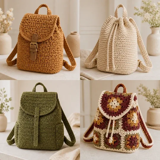 Várias mochilas em croché